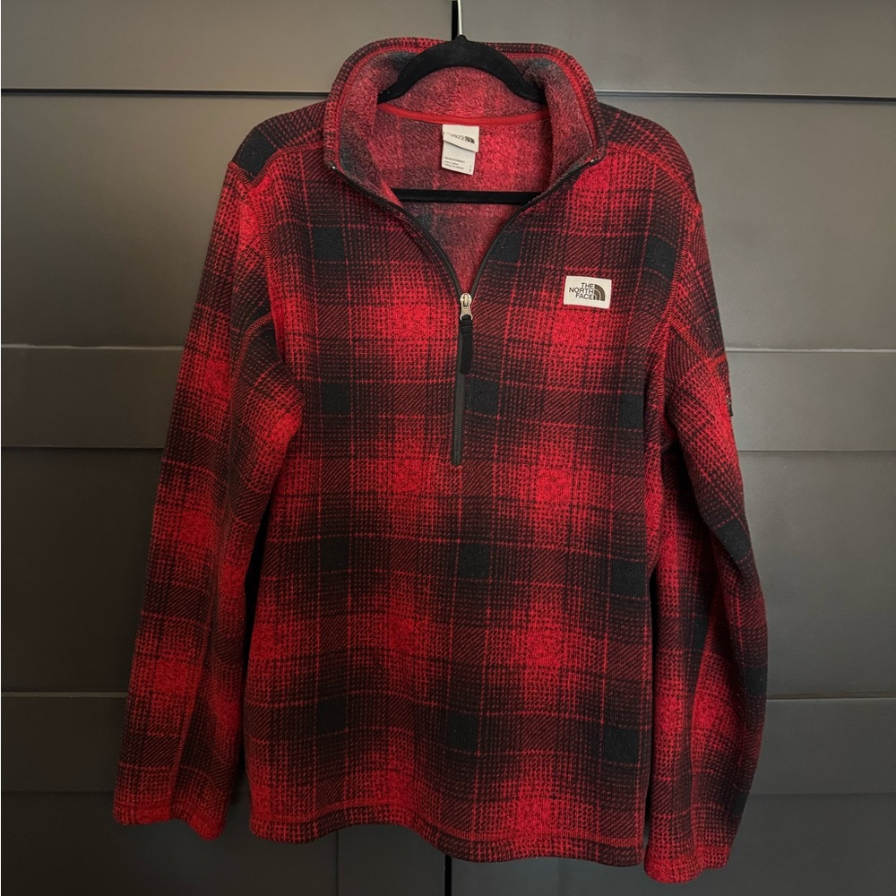 The North Face Red and Black Fleece Half Zip Jacket